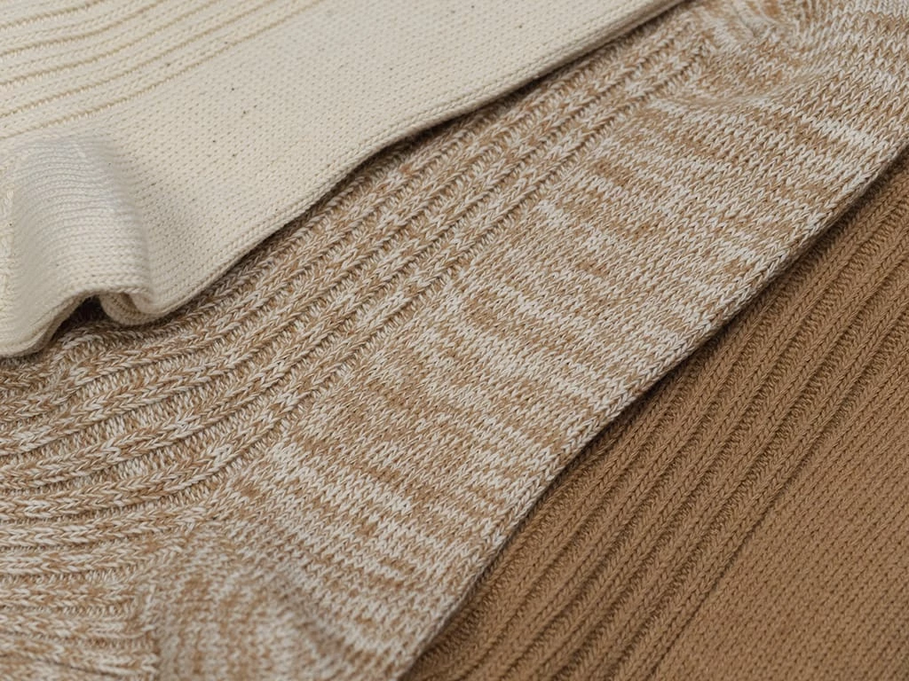 ROTOTO Organic Cotton Daily 3 Pack Ribbed Crew Socks Ecru/Brown 5 ROTOTO Organic Cotton Daily 3 Pack Ribbed Crew Socks Ecru/Brown