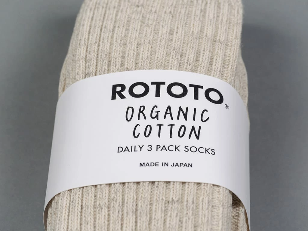 ROTOTO Organic Cotton Daily 3 Pack Ribbed Crew Socks Ecru/Grey 6 ROTOTO Organic Cotton Daily 3 Pack Ribbed Crew Socks Ecru/Grey