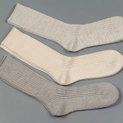 ROTOTO Organic Cotton Daily 3 Pack Ribbed Crew Socks Ecru/Grey 14 ROTOTO Organic Cotton Daily 3 Pack Ribbed Crew Socks Ecru/Grey