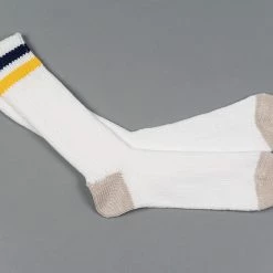 ROTOTO O.S. Ribbed Crew Socks White/Navy/Yellow 10 ROTOTO O.S. Ribbed Crew Socks White/Navy/Yellow