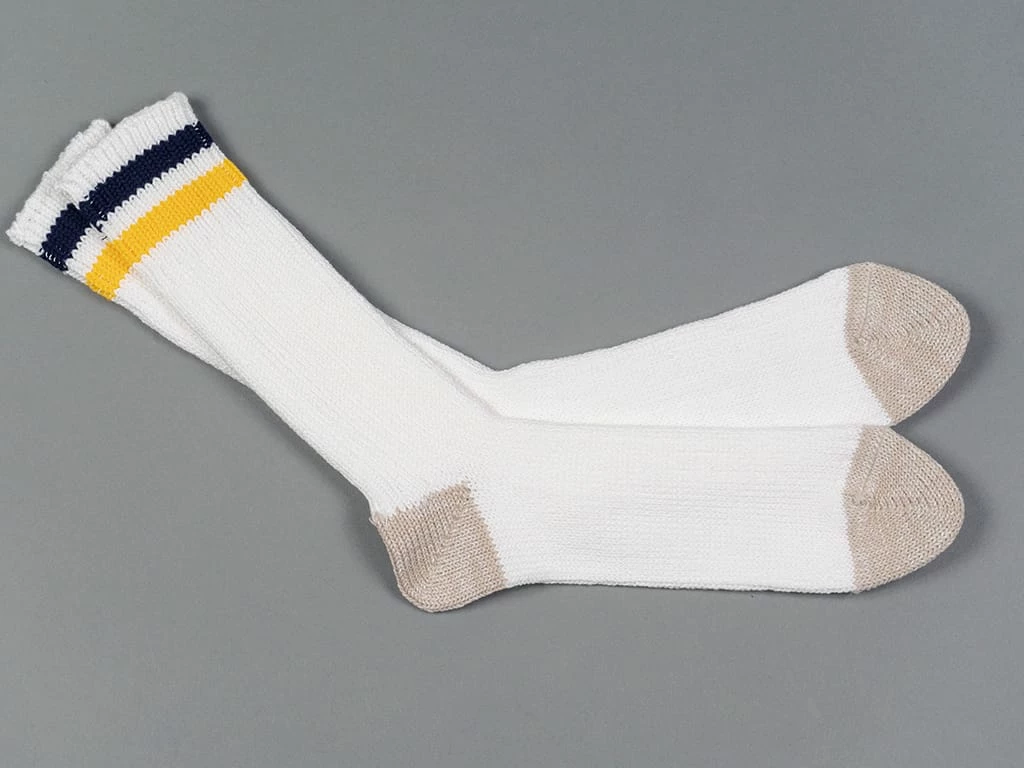 ROTOTO O.S. Ribbed Crew Socks White/Navy/Yellow 5 ROTOTO O.S. Ribbed Crew Socks White/Navy/Yellow