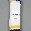 ROTOTO O.S. Ribbed Crew Socks White/Navy/Yellow 2 ROTOTO O.S. Ribbed Crew Socks White/Navy/Yellow