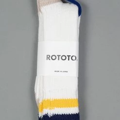 ROTOTO O.S. Ribbed Crew Socks White/Navy/Yellow