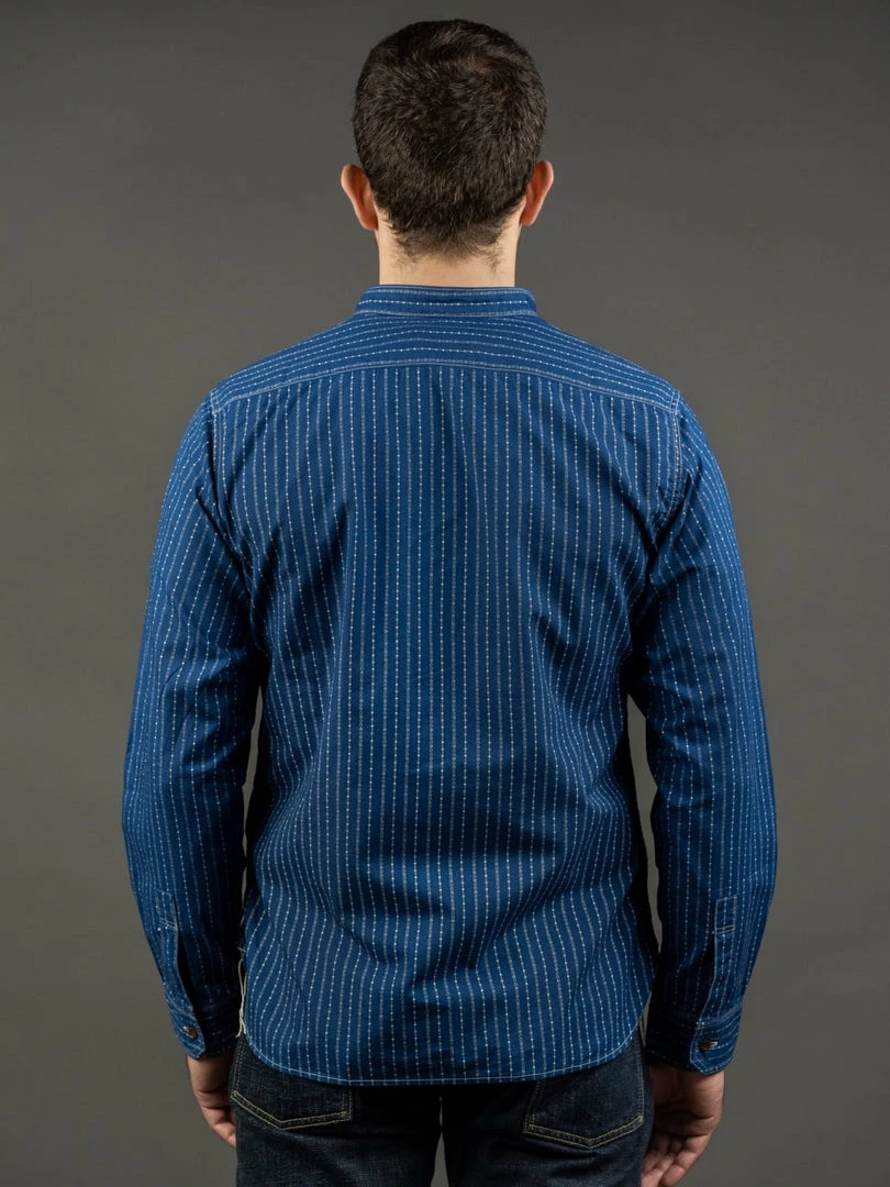 STUDIO D´ARTISAN Studio D'Artisan Indigo Wabash Band Collar Shirt 4 STUDIO D´ARTISAN Studio D'Artisan Indigo Wabash Band Collar Shirt
