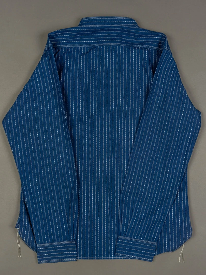 STUDIO D´ARTISAN Studio D'Artisan Indigo Wabash Band Collar Shirt 9 STUDIO D´ARTISAN Studio D'Artisan Indigo Wabash Band Collar Shirt
