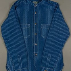 STUDIO D´ARTISAN Studio D'Artisan Indigo Wabash Band Collar Shirt 30 STUDIO D´ARTISAN Studio D'Artisan Indigo Wabash Band Collar Shirt