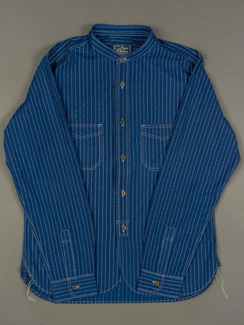 STUDIO D´ARTISAN Studio D'Artisan Indigo Wabash Band Collar Shirt 8 STUDIO D´ARTISAN Studio D'Artisan Indigo Wabash Band Collar Shirt