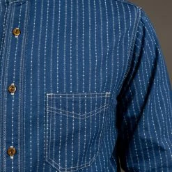 STUDIO D´ARTISAN Studio D'Artisan Indigo Wabash Band Collar Shirt 28 STUDIO D´ARTISAN Studio D'Artisan Indigo Wabash Band Collar Shirt