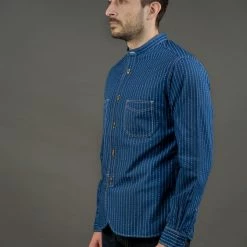 STUDIO D´ARTISAN Studio D'Artisan Indigo Wabash Band Collar Shirt 27 STUDIO D´ARTISAN Studio D'Artisan Indigo Wabash Band Collar Shirt