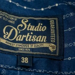 STUDIO D´ARTISAN Studio D'Artisan Indigo Wabash Band Collar Shirt 43 STUDIO D´ARTISAN Studio D'Artisan Indigo Wabash Band Collar Shirt