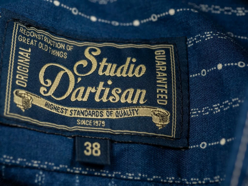 STUDIO D´ARTISAN Studio D'Artisan Indigo Wabash Band Collar Shirt 21 STUDIO D´ARTISAN Studio D'Artisan Indigo Wabash Band Collar Shirt