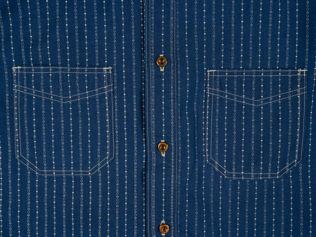 STUDIO D´ARTISAN Studio D'Artisan Indigo Wabash Band Collar Shirt 13 STUDIO D´ARTISAN Studio D'Artisan Indigo Wabash Band Collar Shirt