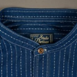 STUDIO D´ARTISAN Studio D'Artisan Indigo Wabash Band Collar Shirt 34 STUDIO D´ARTISAN Studio D'Artisan Indigo Wabash Band Collar Shirt