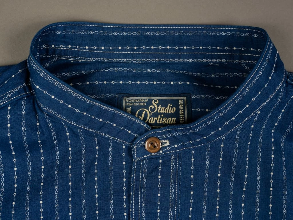 STUDIO D´ARTISAN Studio D'Artisan Indigo Wabash Band Collar Shirt 12 STUDIO D´ARTISAN Studio D'Artisan Indigo Wabash Band Collar Shirt