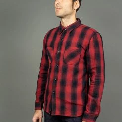 The Flat Head Ombré Flannel Shirt Red